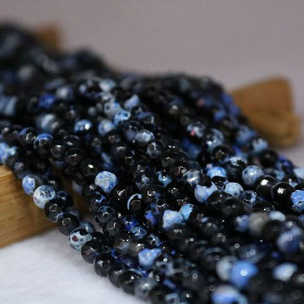 Agaat, 4 mm, gefacetteerd, zwart-blauw, per streng