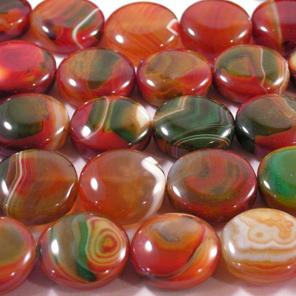 Agaat, munt, 25 mm, rood-groen, per streng