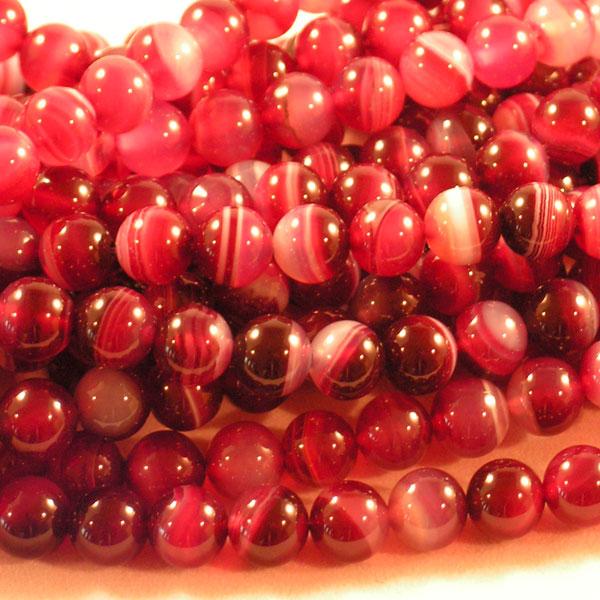 Agaat, rond, 8 mm, donker roze, per streng