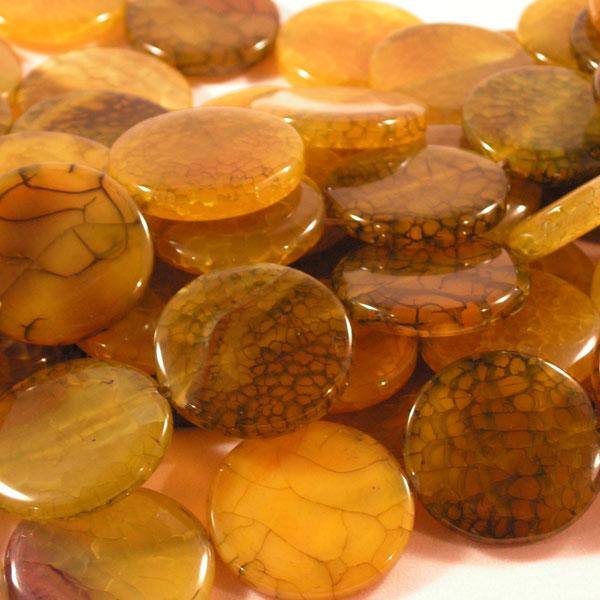 Agaat, munt, 30 x 6 mm, geel, per streng