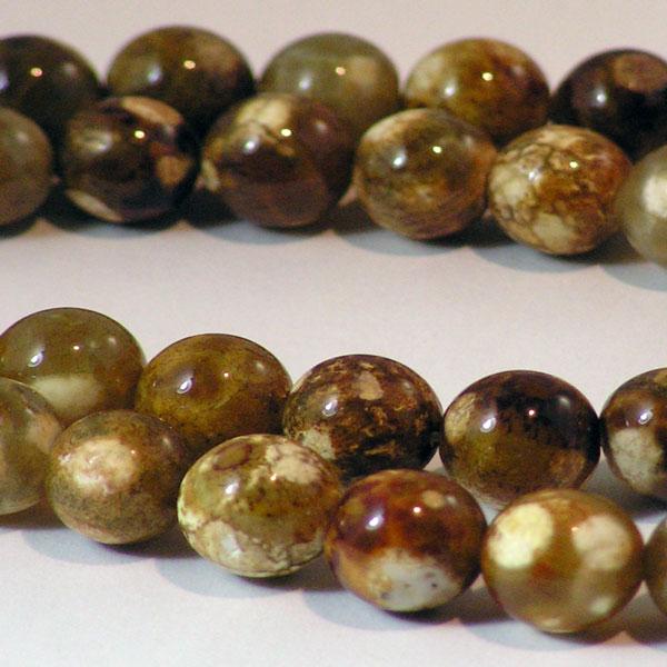 Agaat, rond, 10 mm, bruin/beige, per streng