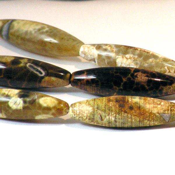 Agaat, bicone, 40 x 14 mm, bruin/beige, per streng