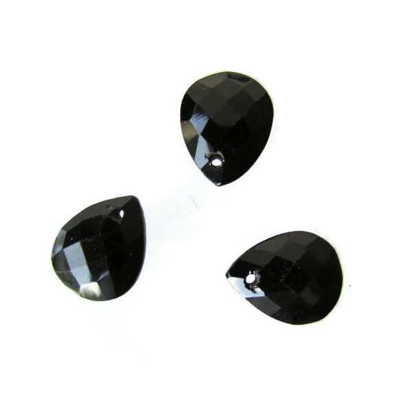 Briolette, onyx, gefacetteerd, 9 x 11 mm, per stuk