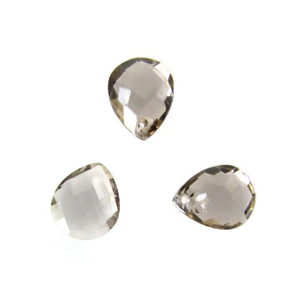 Briolette, rookkwarts, gefacetteerd, 9 x 11 mm, per stuk