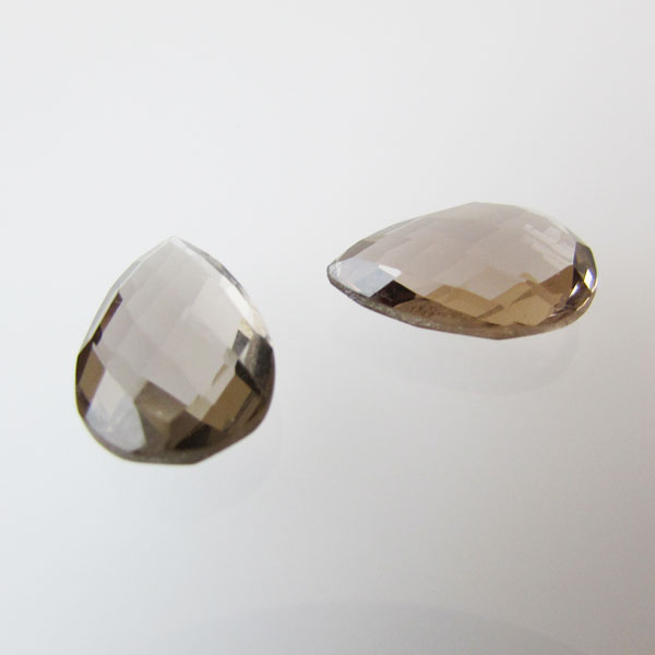 Briolette, rookkwarts, gefacetteerd, zetsteen!, 10 x 15 mm, per stuk