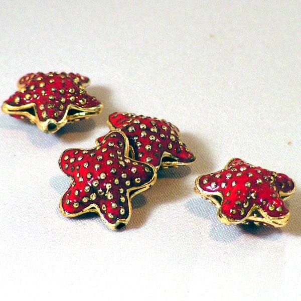 Cloisonné zeester, 18 mm, rood, verpakt per 10 stuks