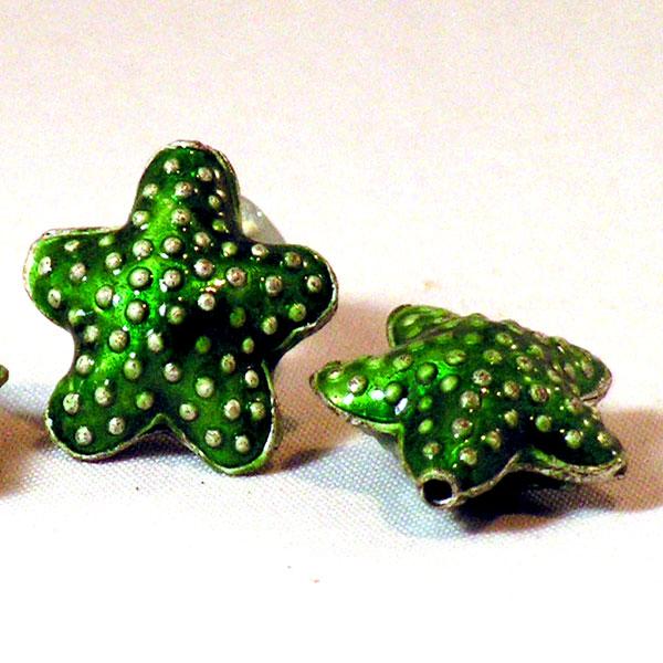 Cloisonné zeester, 18 mm, lime groen, verpakt per 10 stuks