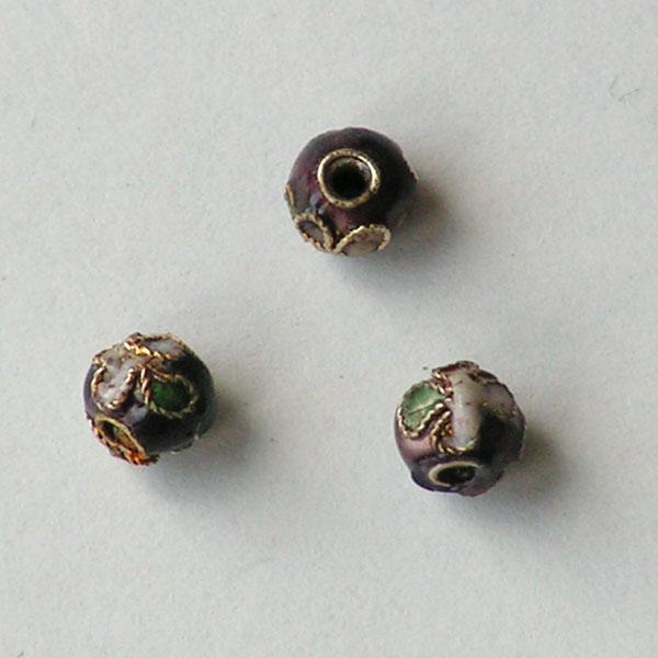 Cloisonné kraal, 6 mm, aubergine, verpakt per 20 stuks