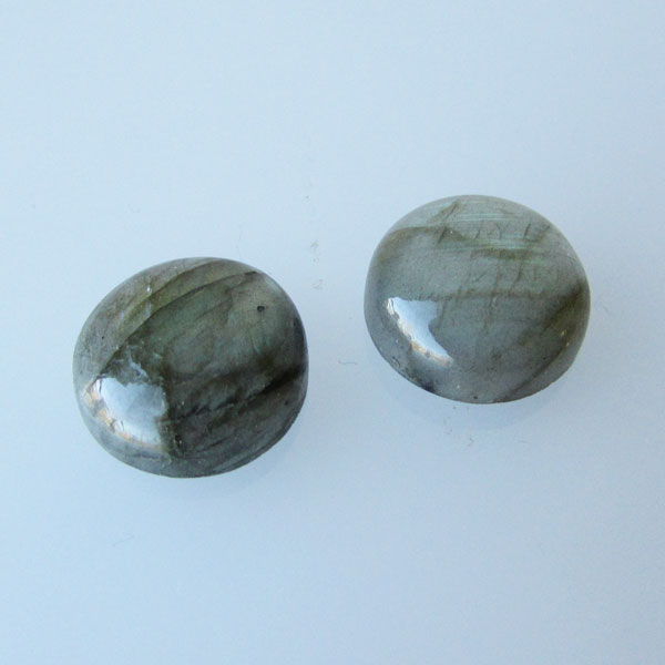 Cabochon Labradoriet, 15 mm, rond, grijs-groen, verpakt per stuk