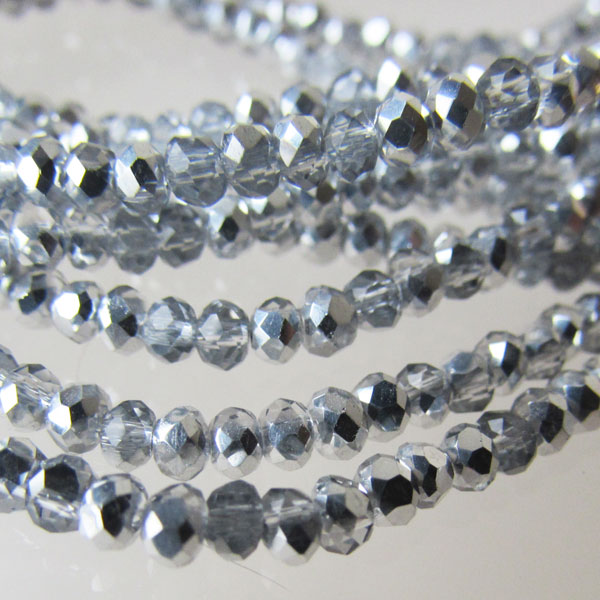 Swarovski Style kraal, 2 mm, facetgeslepen, Zilver AB plated, per streng