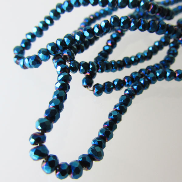 Swarovski Style kraal, 2 mm, facetgeslepen, Metallic Blue, per streng