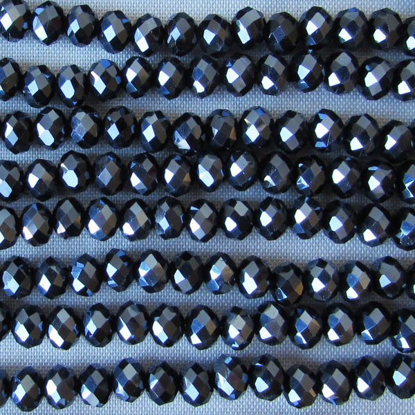 Swarovski-Style Kristalkraal, Metallic Black, facetted, rondel, 3 x 4 mm, per streng