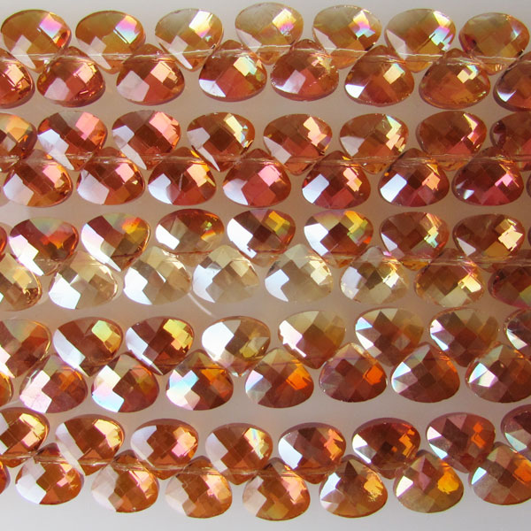 Swarovski-Style Kristalkraal, Topaz AB, facetted, Triangle, 9 x 10 mm, per streng