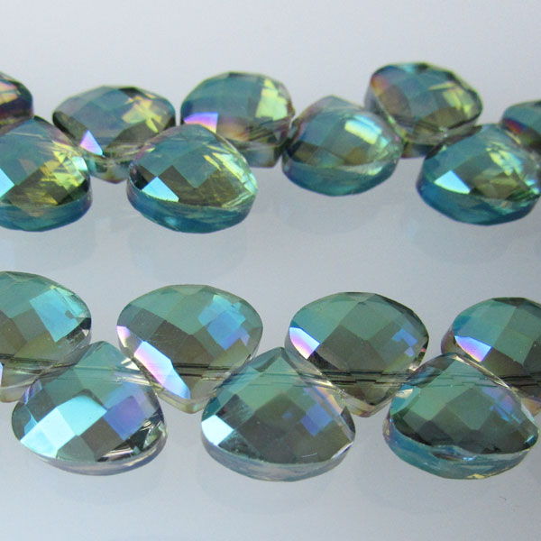 Swarovski-Style Kristalkraal, Chrysolite AB, facetted, Teardrop, 9 x 10 mm, per streng