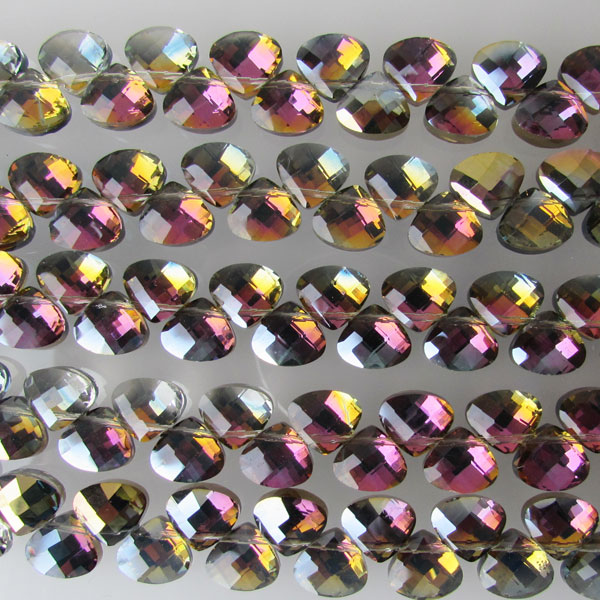 Swarovski-Style Kristalkraal, geel-paars, facetted, Teardrop, 9 x 10 mm, per streng