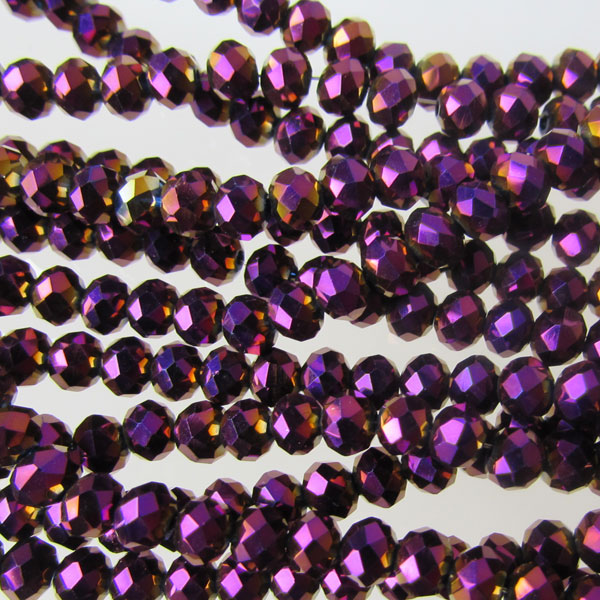 Swarovski-Style Kristalkraal, Paars metallic, facetted, rondel, 3 x 4 mm, per streng