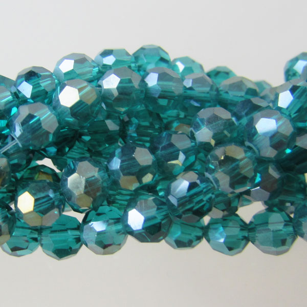 Swarovski-Style Kristalkraal, Emerald AB, facetted, rond, 4 mm, per streng