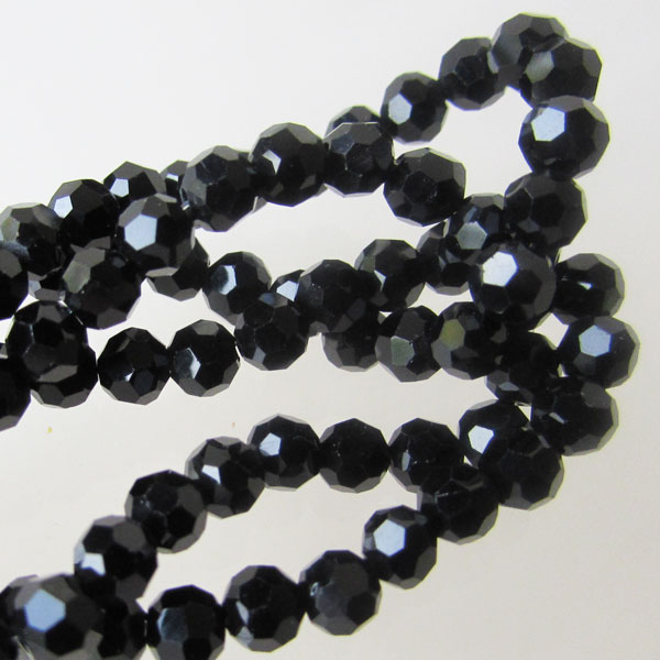 Swarovski-Style Kristalkraal, Jet, facetted, rond, 4 mm, per streng
