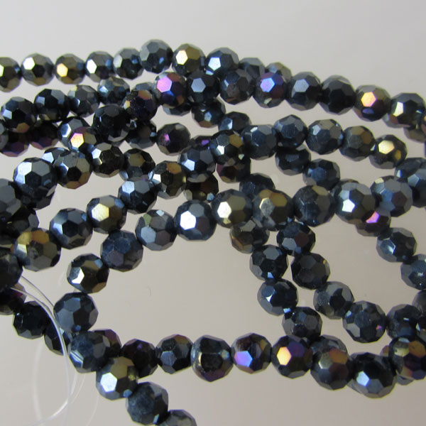 Swarovski-Style Kristalkraal, Jet AB, facetted, rond, 4 mm, per streng