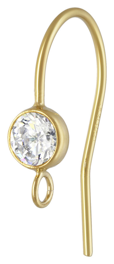 14 K Gold Filled Oorhaak met 4 mm zirkonia steentje, per paar