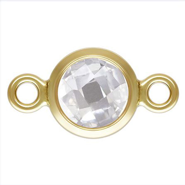 14 K Gold Filled Connector, met zirkonia 4 mm, totaal 4.6 x 8.4 mm, verpakt per stuk