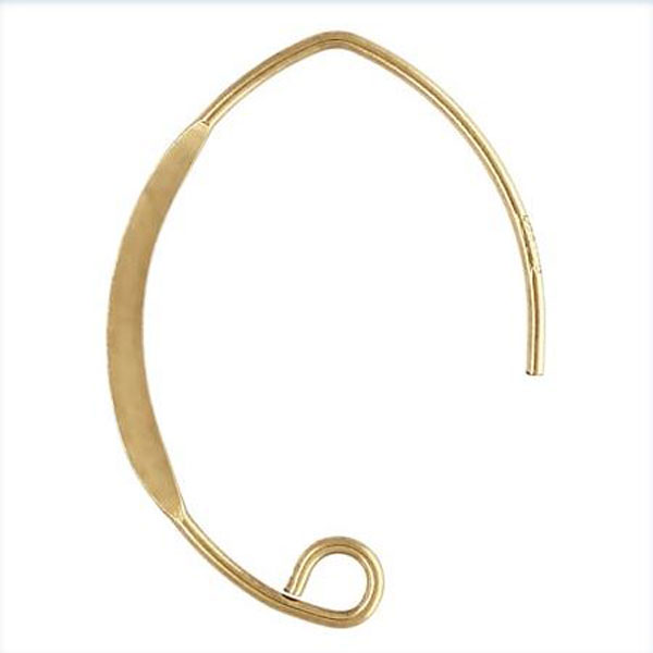 14 K Gold Filled lange Oorhaak, plat V-model, 26 x 17 mm, per paar