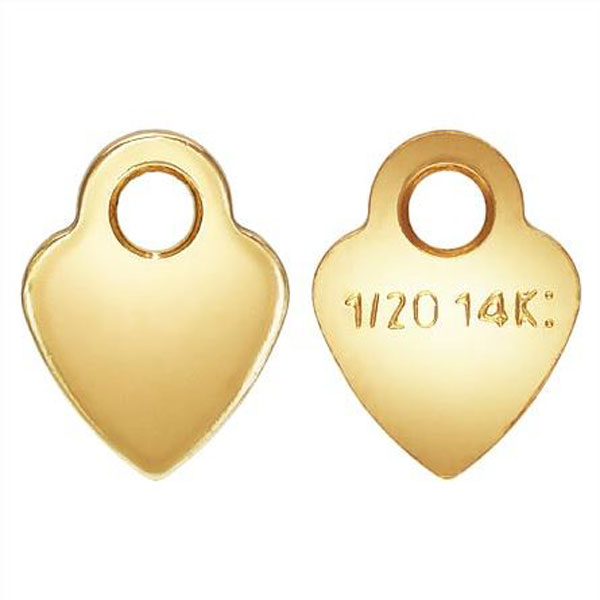 14 K Gold Filled Bedel, kwaliteits-tag, Hartje, 3.5 mm, per stuk