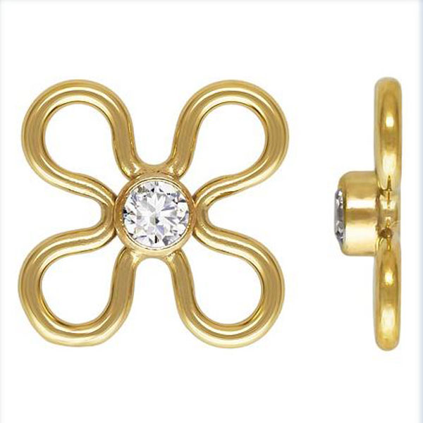 14 K Gold Filled Connector, Bloem, met zirkonia, 7.5 mm, verpakt per stuk