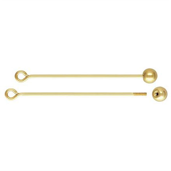 14 K Gold Filled Kettelstift met losse bal, 0.64 mm x 25 mm, per stuk