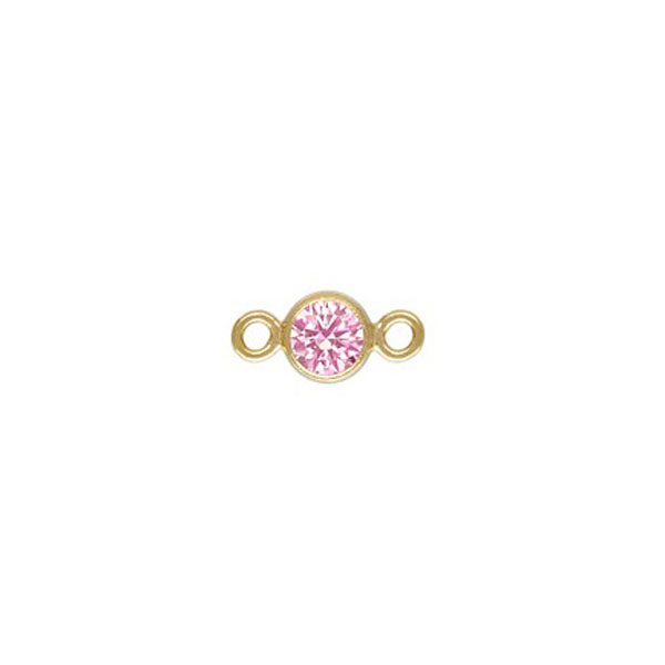 14 K Gold Filled Connector, met roze zirkonia 3 mm, totaal 3.6 x 7.4 mm, verpakt per stuk