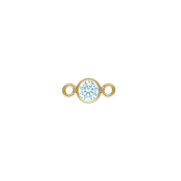 14 K Gold Filled Connector, met aquamarijn zirkonia 3 mm, totaal 3.6 x 7.4 mm, verpakt per stuk