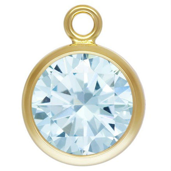 14 K Gold Filled Bedel, Zirkonia, Aquamarijn, 6 mm, per stuk