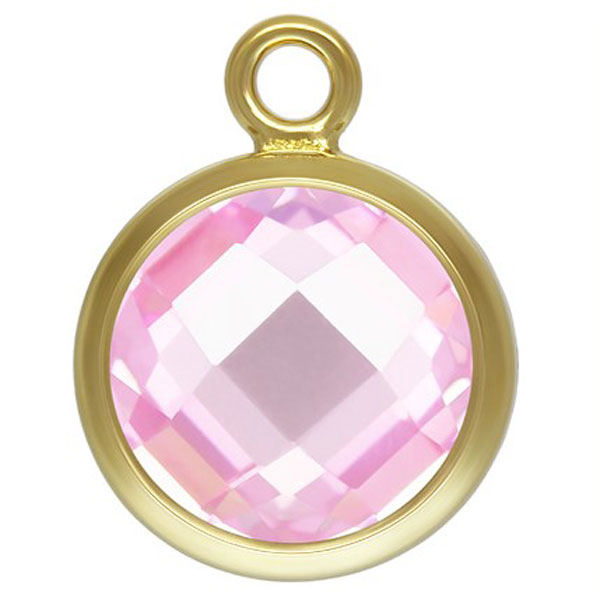 14 K Gold Filled Bedel, Zirkonia, Pink, 6 mm, per stuk
