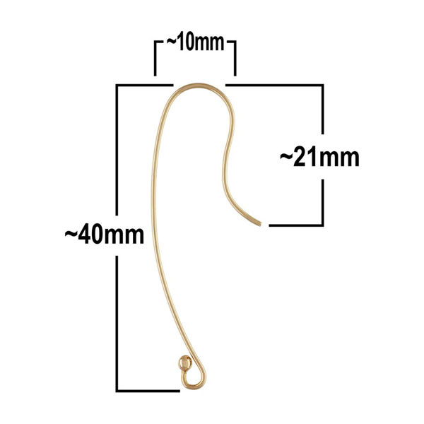 14 K Gold Filled Oorhaak, 40 mm, per paar
