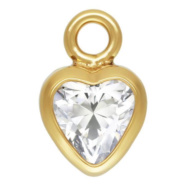 14 K Gold Filled Bedel, Hartje met Zirkonia, 3.6 x 5.5 mm, per stuk
