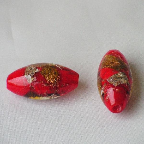 Grote glaskraal met groot gat, 45 x 22 mm, rood, per stuk