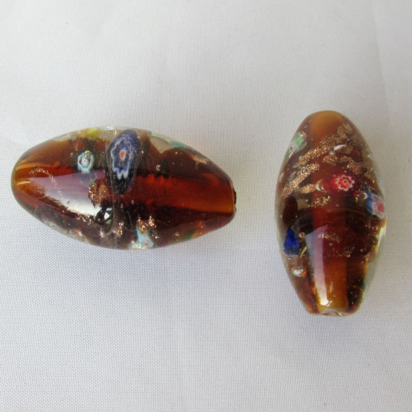 Grote glaskraal met groot gat, 45 x 22 mm, topaz, per stuk