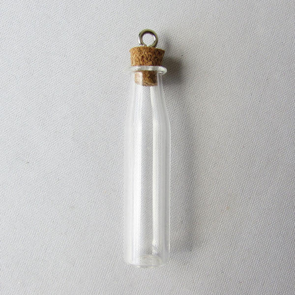 Glazen mini flesje, 50 x 10 mm, met kurk dopje, per stuk