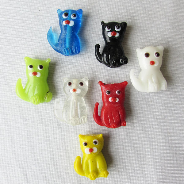 Glaskraal poes, 22 x 16 mm, kleurenmix van 20 stuks