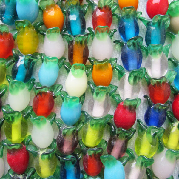 Glaskraal, bloem, 13 x 15 mm, kleurenmix, per streng