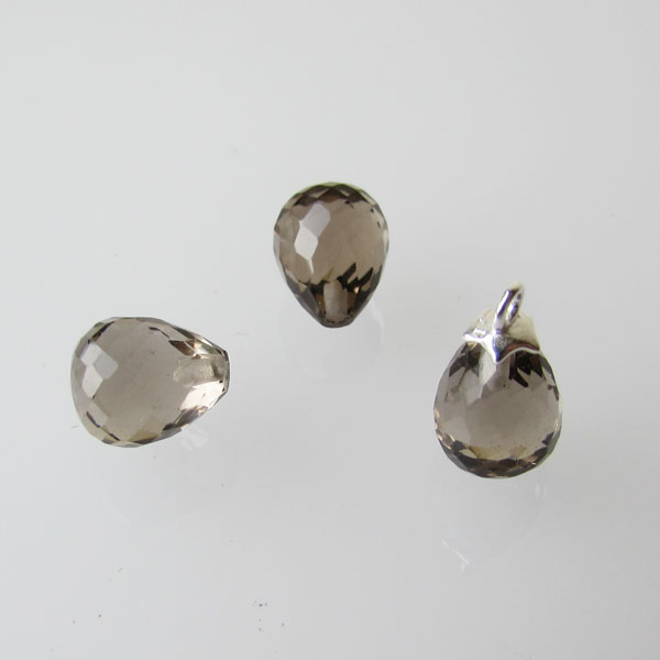 Halfdrilled ROOKKWARTS kraal, drop, 8 x 10 mm, gefacetteerd, per stuk