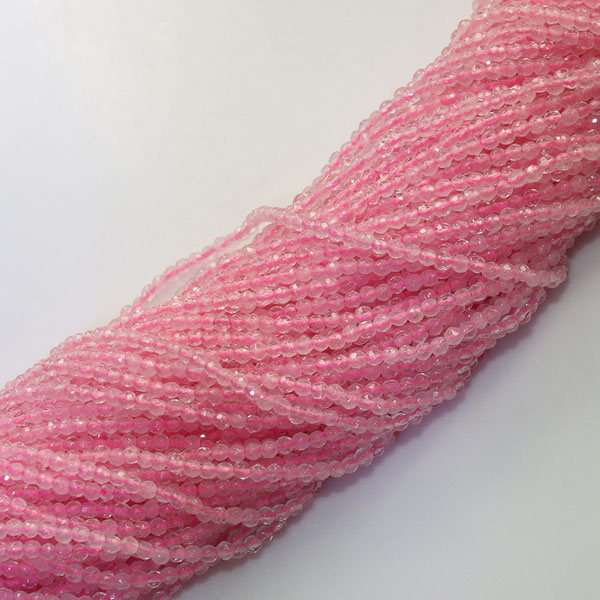 Rozenkwarts, 2 mm, gefacetteerd, per streng