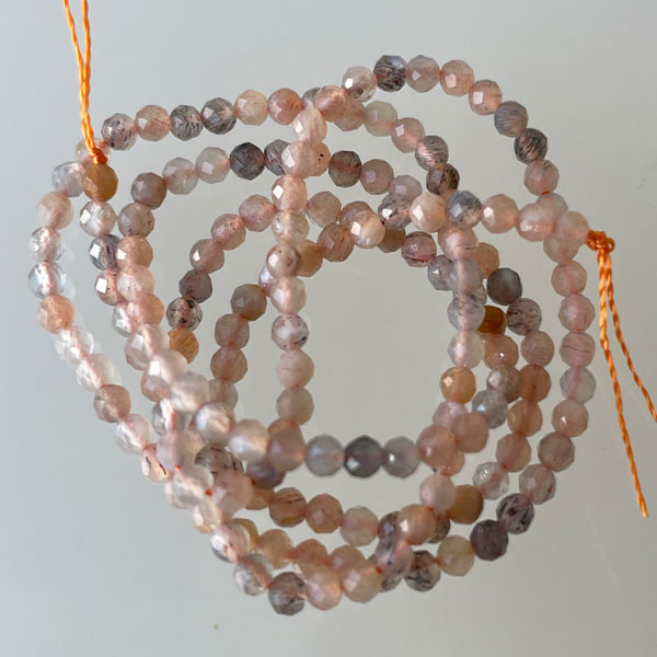 Maansteen, 2 mm, Peach/bruin, gefacetteerd, per streng