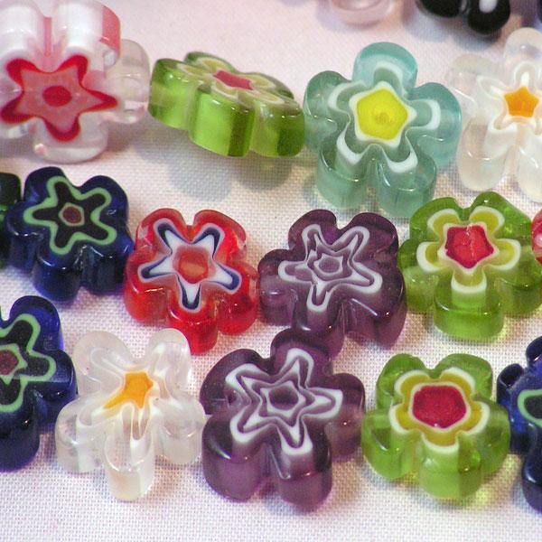 Millefiori bloemkraal, 12 mm, verpakt per streng