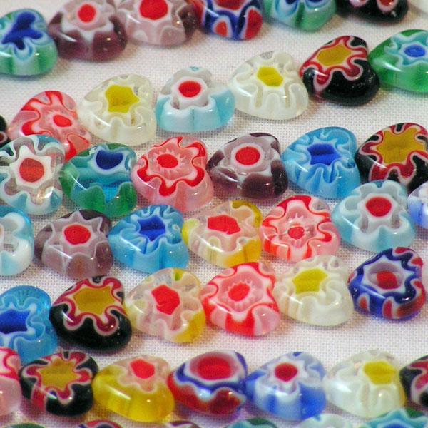 Millefiori kraal, hartje, 8 mm, verpakt per streng