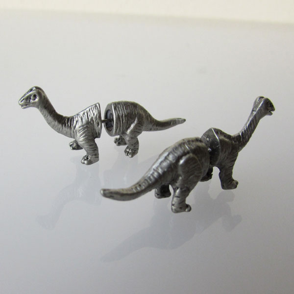 Grijskleurige oorsteker, Dinosaurus, split oorbel, per paar