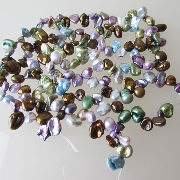 Keshi parel, 6 mm, mixed kleuren, TOPDRILLED, per streng