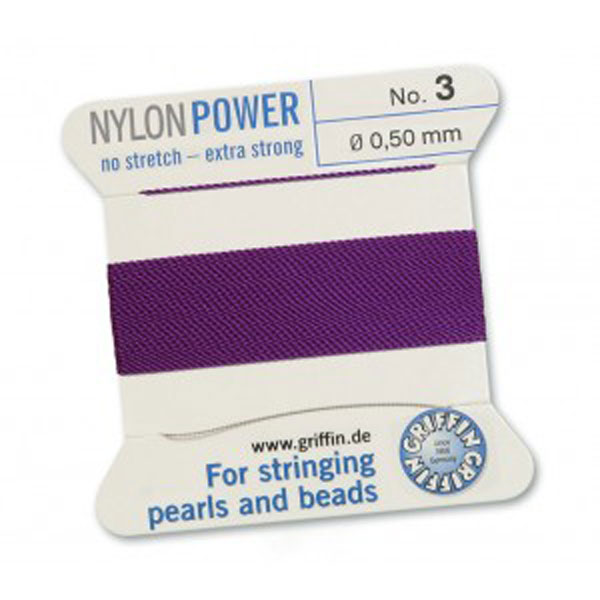 Griffin Nylon Power, amethist, 0.50 mm x 2 m, met naald
