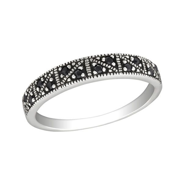 Sterling zilveren (925) ring met zwarte zirkonia’s, maat 17.5