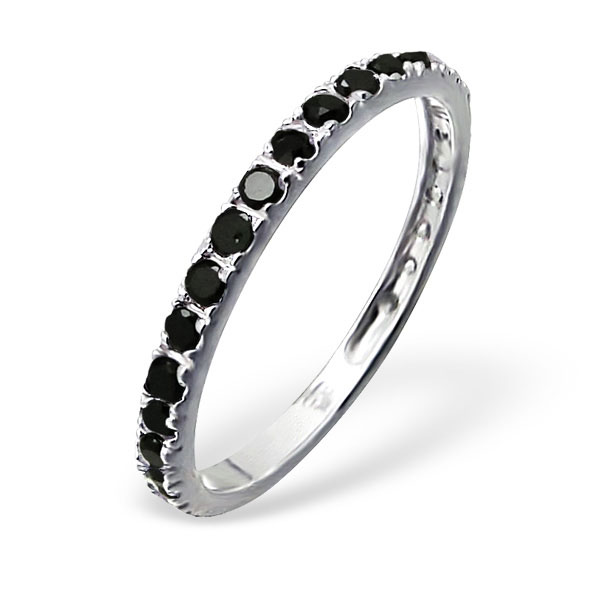 Sterling zilveren (925) ring, zwarte zirkonia’s, stackring, maat 18